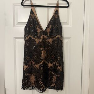 Free People Black Lace Dress with Tan Underlay